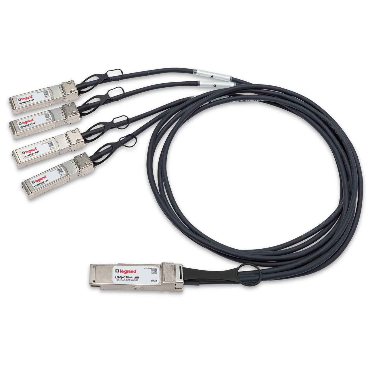 Legrand LN-Q40S10-P-1.5M InfiniBand/fibre optic cable 59.1" (1.5 m) QSFP+ 4 x SFP+ Black
