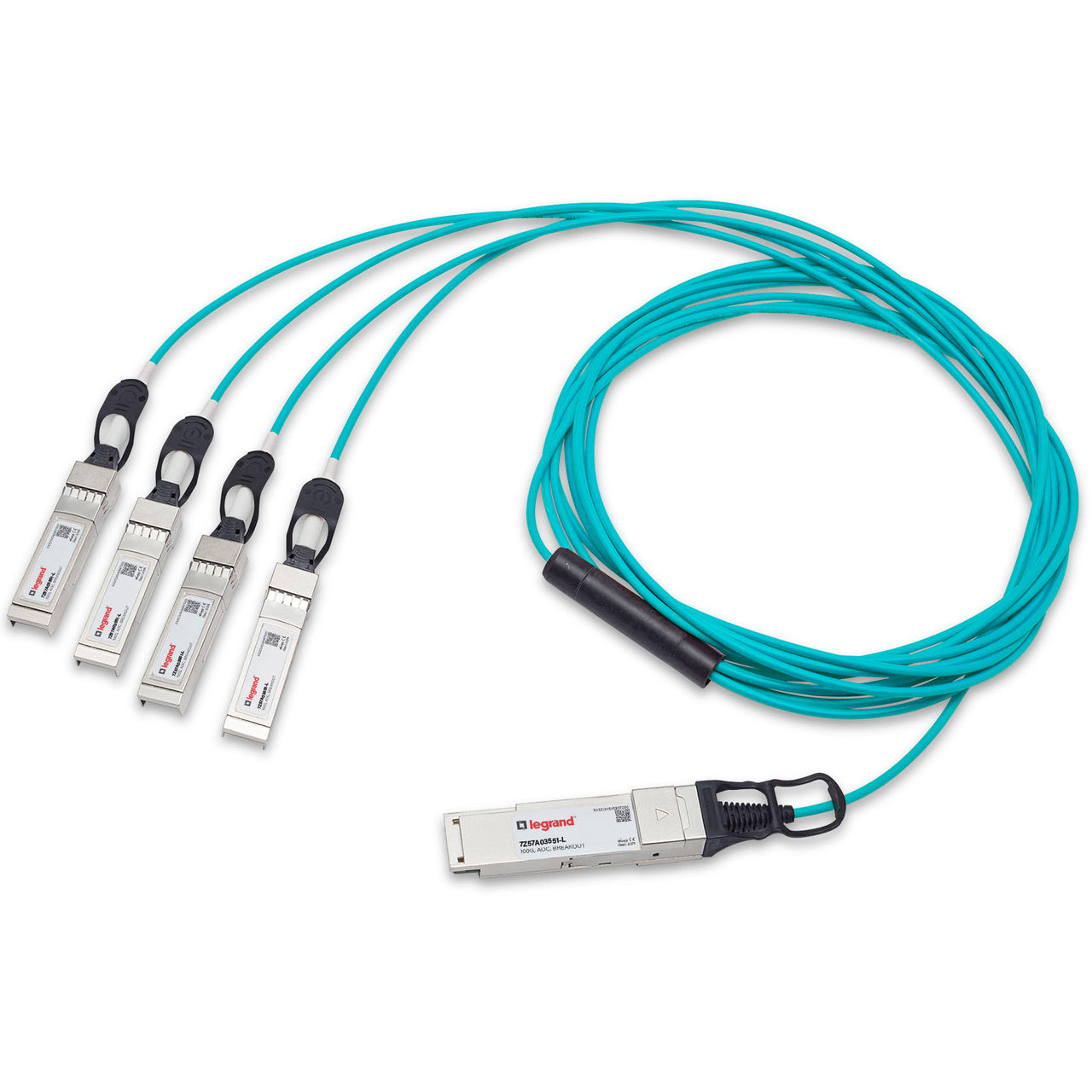 Legrand 7Z57A03552-A InfiniBand/fibre optic cable 196.9" (5 m) QSFP28 4x SFP28 AOC Aqua color